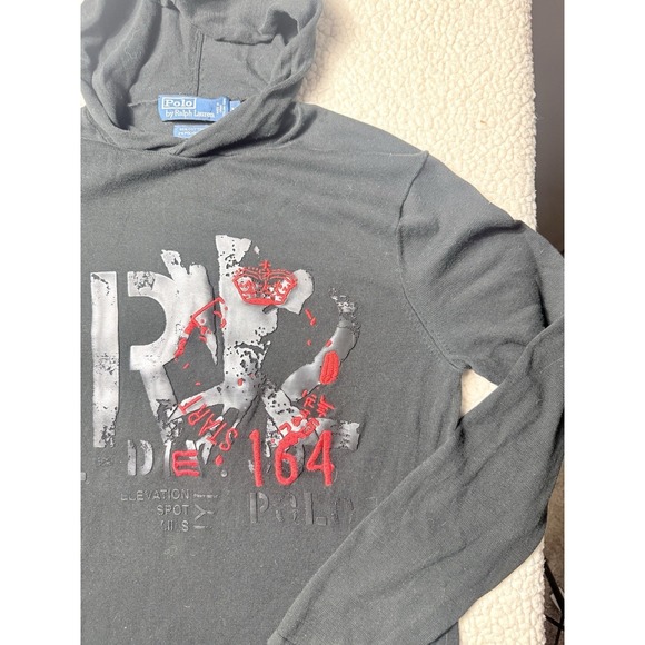 Ralph Lauren Polo Graphic Spell Out Red Logo Lightweight Black Hoodie Men M NICE - Picture 6 of 14